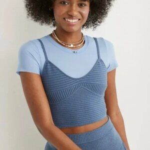 NWT Aerie Take Charge Sweater Corset Tank Top Cropped Blue Size Large L NEW